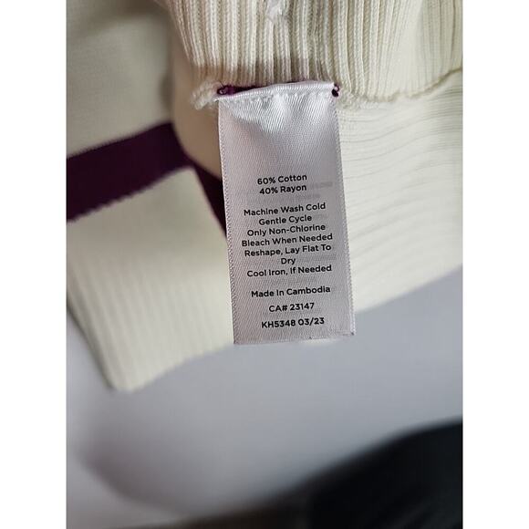 Talbots Button Detail Crewneck Sweater Mariner Stripe Ivory Magenta XL Nautical - Picture 11 of 11